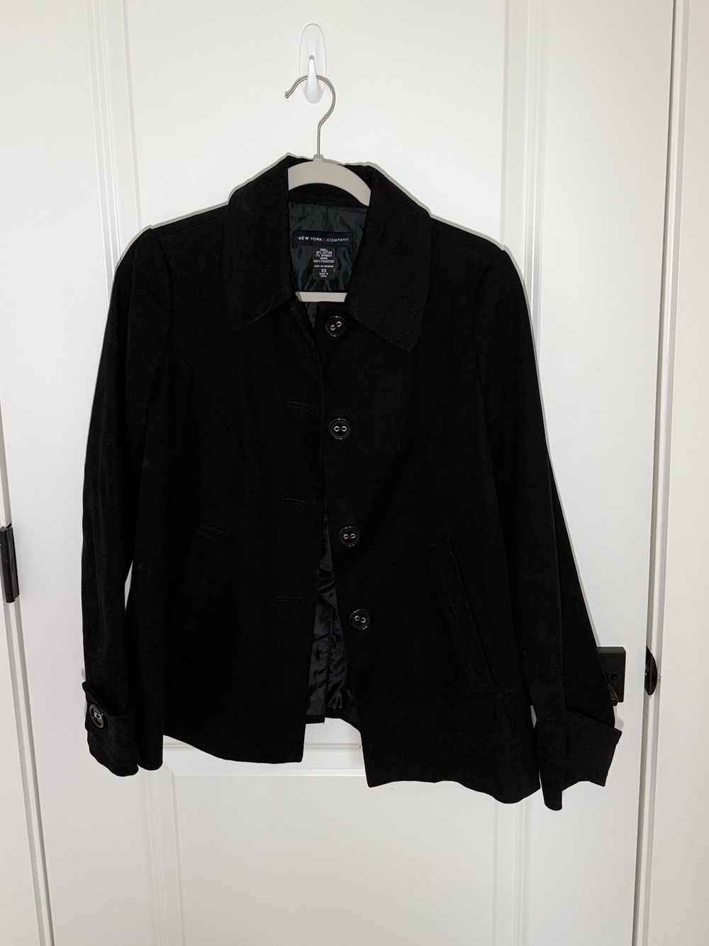 New York & Company Black Pea Coat with Button Front